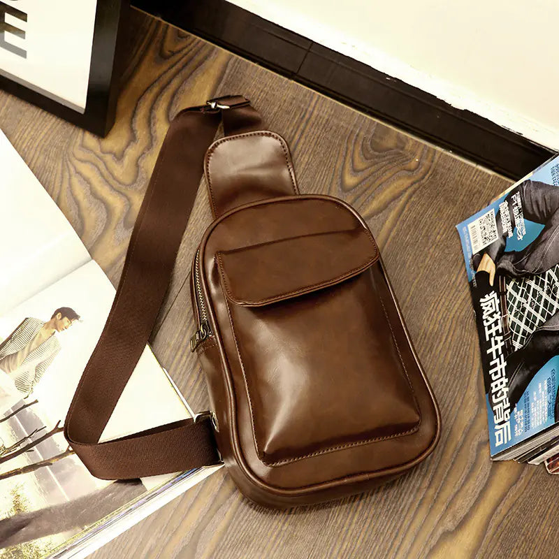 Men's Retro Waxed Leather Waterproof Chest Bag