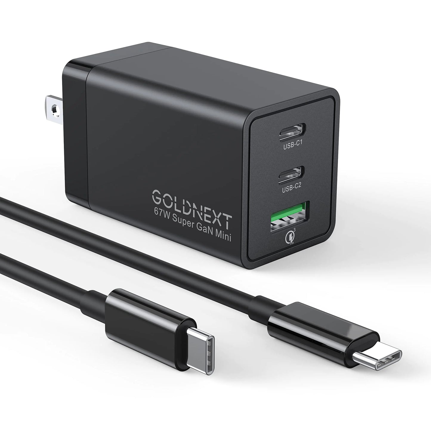 USB C Charger Block GOLDNEXT 67W 3-Port PD 3.0 GaN Fast Wall Charger PPS Foldable Power Adapter with Type C Cable for MacBook Pro/Air Dell XPS iPad iPhone 14 Galaxy S23 Pixel Steam DeckLaptop