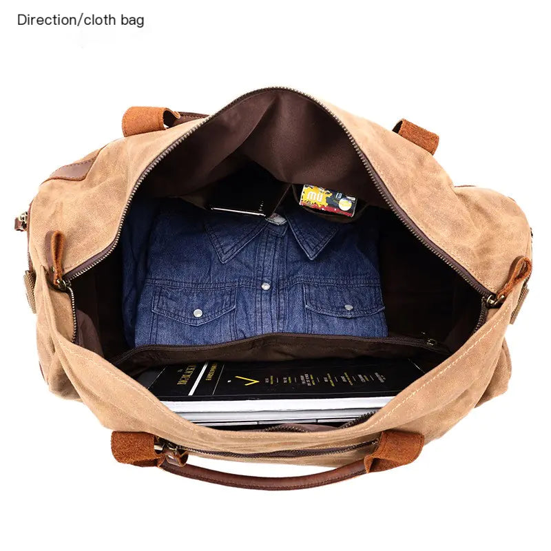 Vintage Waxed Canvas Travel Bag for Camping and Storage
