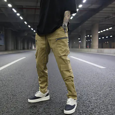 Multi-Pocket Zipper Straight Work Pants and Casual Trousers