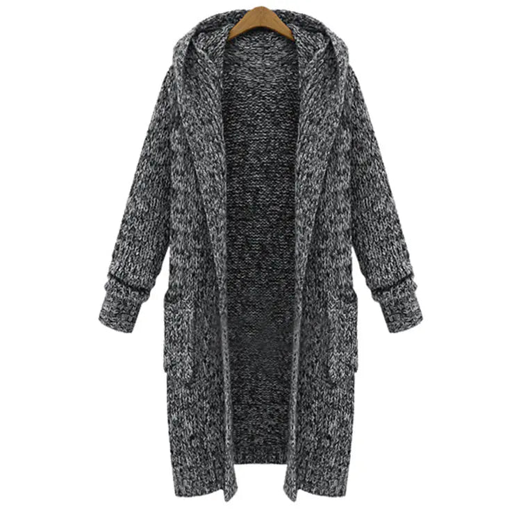 Loose-Fit Knit Cardigan with Hood for Women