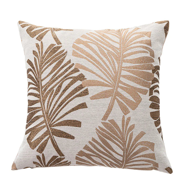 Linen Printed Leaf Cushion Cover