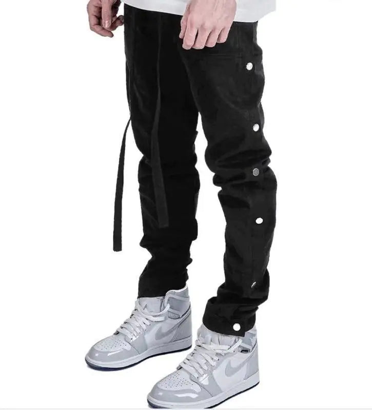 Multi-Pocket High Street Zipper Pants with Streamer Side
