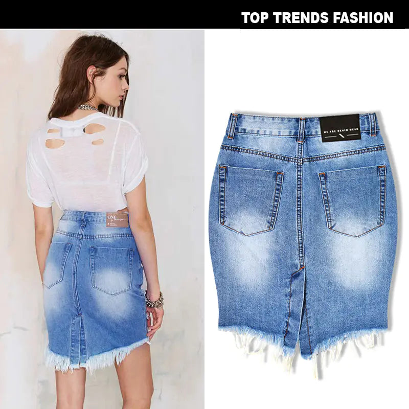 Bodycon Midi Skirt, Ripped Denim Skirt