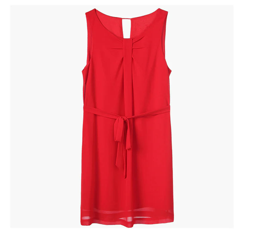 Summer Slim Fit Solid Color Sleeveless Chiffon Dress