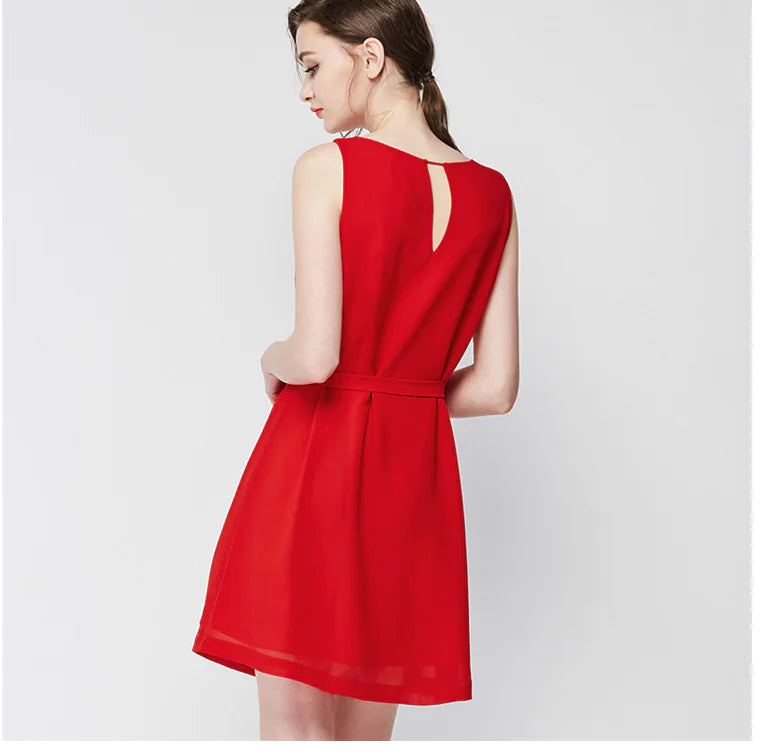 Summer Slim Fit Solid Color Sleeveless Chiffon Dress