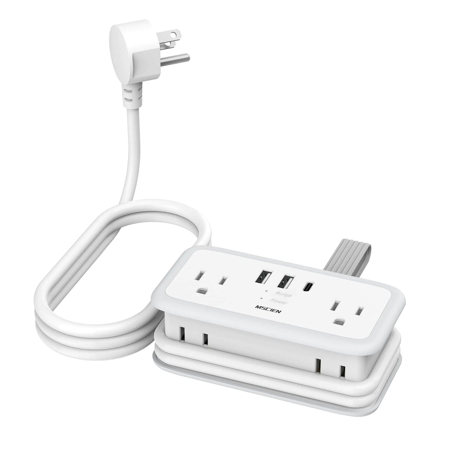 Travel Power Strip 5FT Wrapped Extension Cord with Multiple Outlets Surge Protector Power Strip with 6 Outlets Small Flat Plug Power Strip with USB Ports(1 USB C) Compact for Home Office Hotel