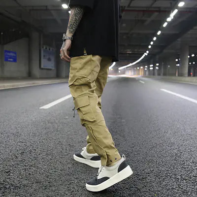 Multi-Pocket Zipper Straight Work Pants and Casual Trousers