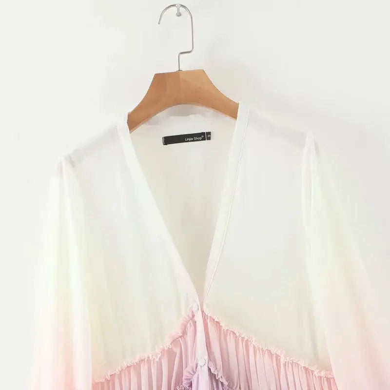 Bohemian Long Maxi Dress with V-Neck and Gradient Color