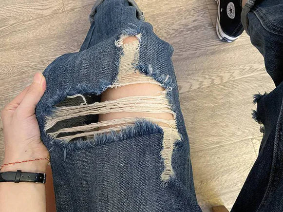 High Rise Distressed Blue Cropped Boyfriend Jeans
