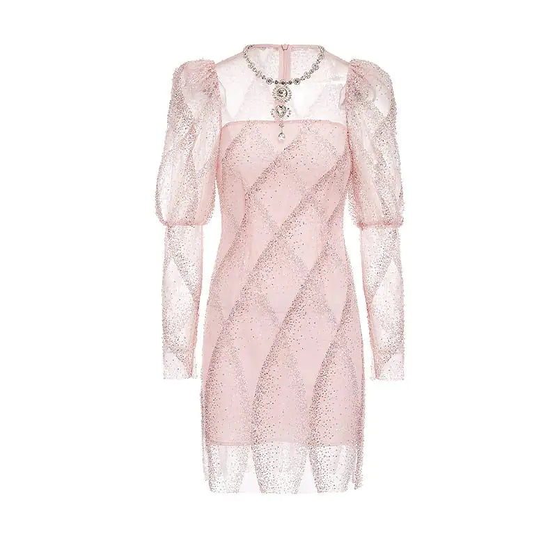 Rhinestone Puff Sleeve Jumpsuit with Short Skirt