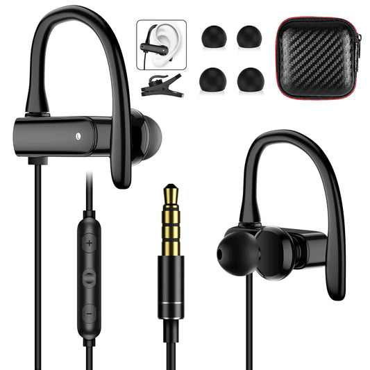 3.5mm Wired Headphones Over Ear Buds for School Earhook Wrap Around Corded Plug in Earphones Sport Running Workout Gym Earbuds Microphone for iPhone 6 6s Samsung Galaxy A14 MP3 MP4 PC Laptop Computer