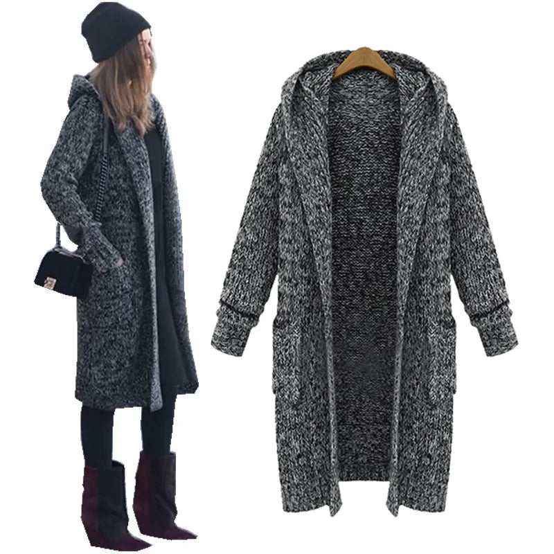 Loose-Fit Knit Cardigan with Hood for Women