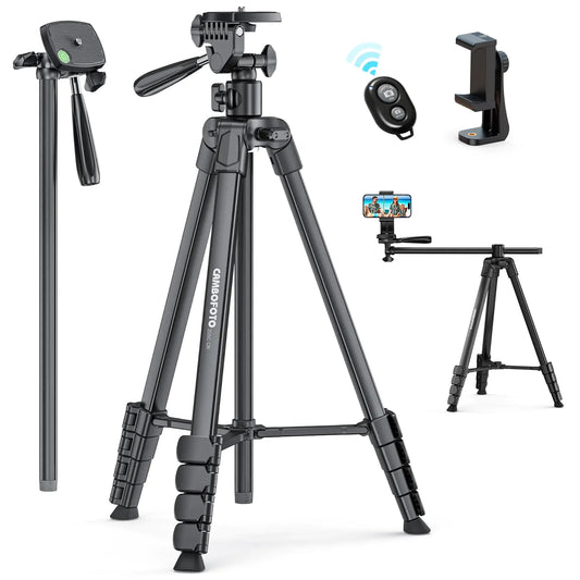 CAMBOFOTO 73"-Phone-Tripod-with-Horizontal-Overhead Selfie Stick/Tall Travel Tripod Stand with Wireless Remote and iPhone Holder Mirrorless/Compact/GoPro Camera Tripod Compatible iPhone/Smartphone