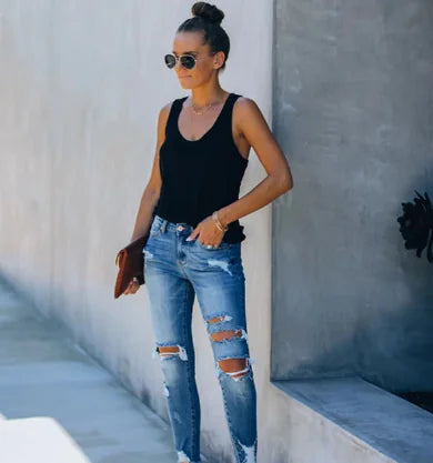 High Rise Distressed Super Skinny Jeans for Women