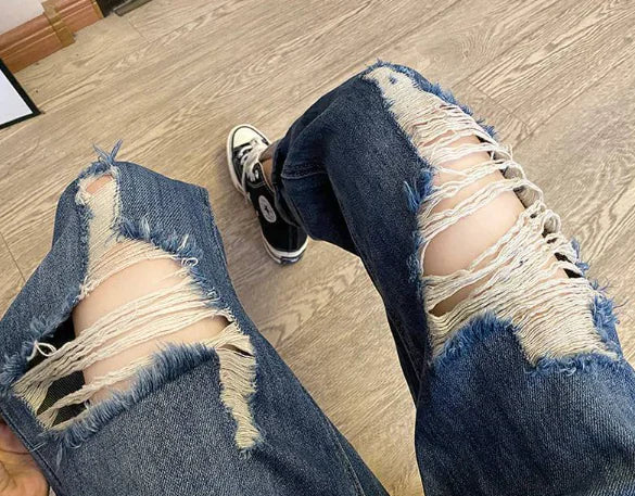 High Rise Distressed Blue Cropped Boyfriend Jeans