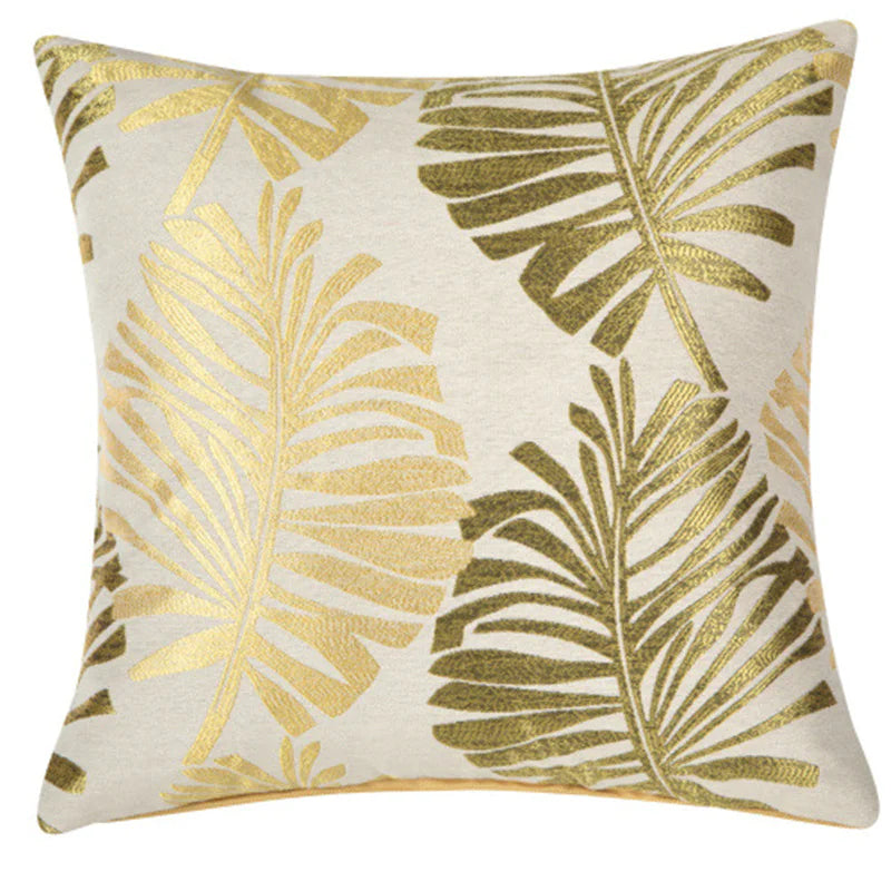 Linen Printed Leaf Cushion Cover