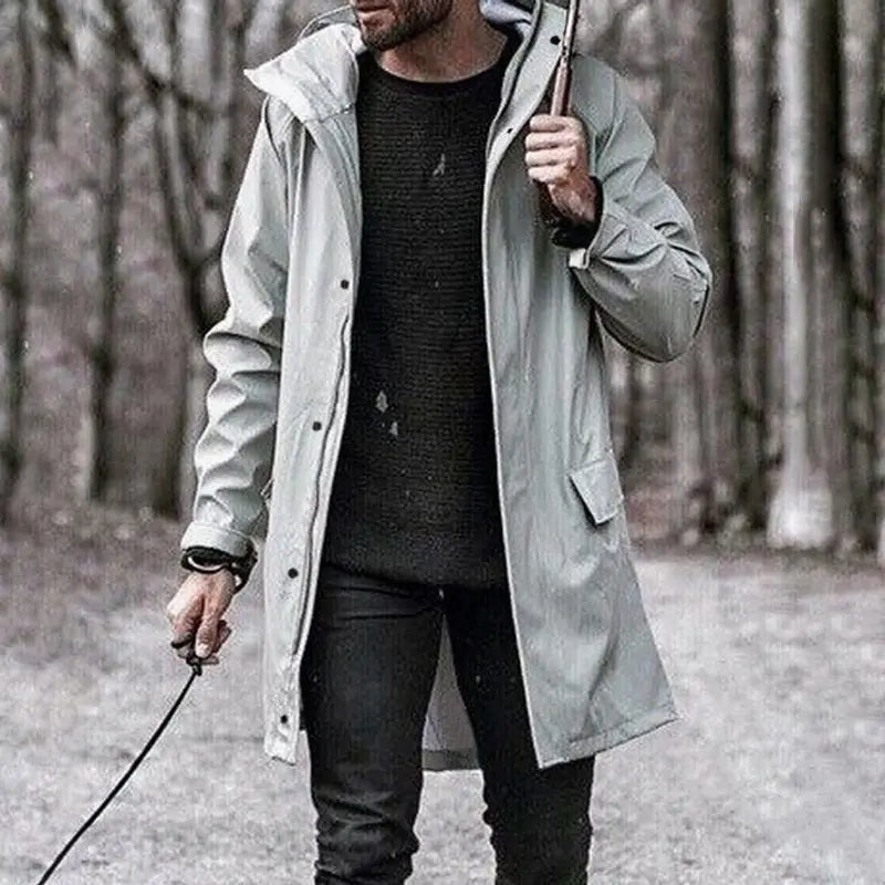 Men's Casual Hooded Trench Coat for Autumn/Winter