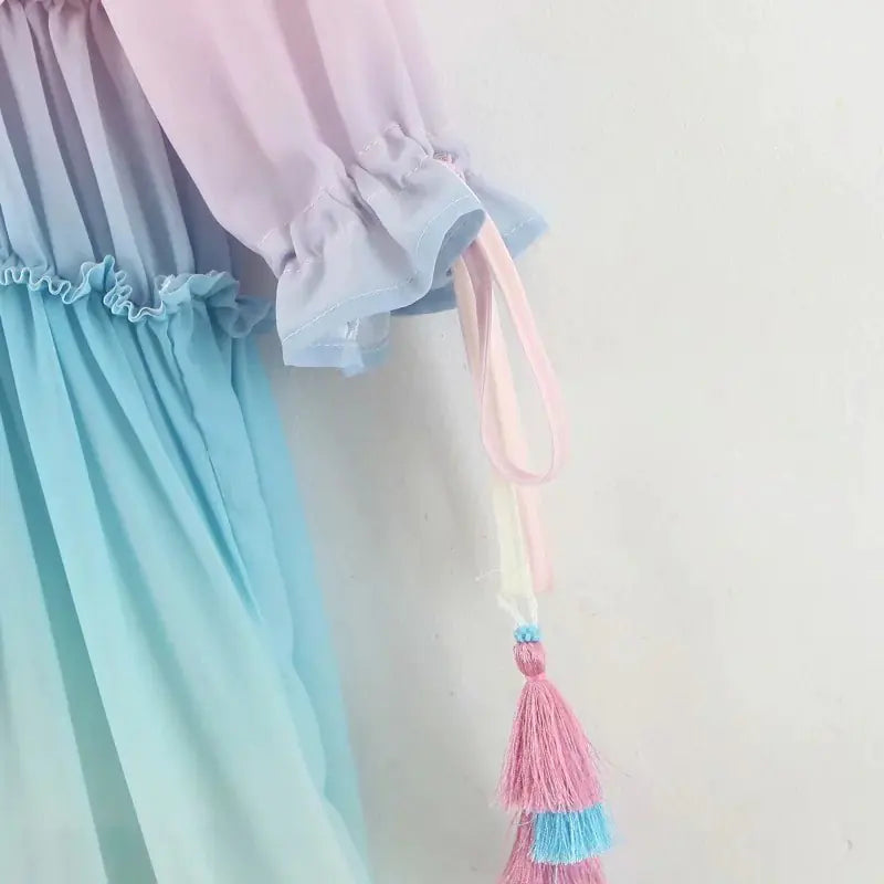 Bohemian Long Maxi Dress with V-Neck and Gradient Color