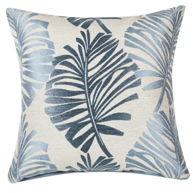 Linen Printed Leaf Cushion Cover