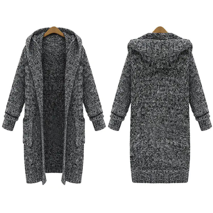 Loose-Fit Knit Cardigan with Hood for Women