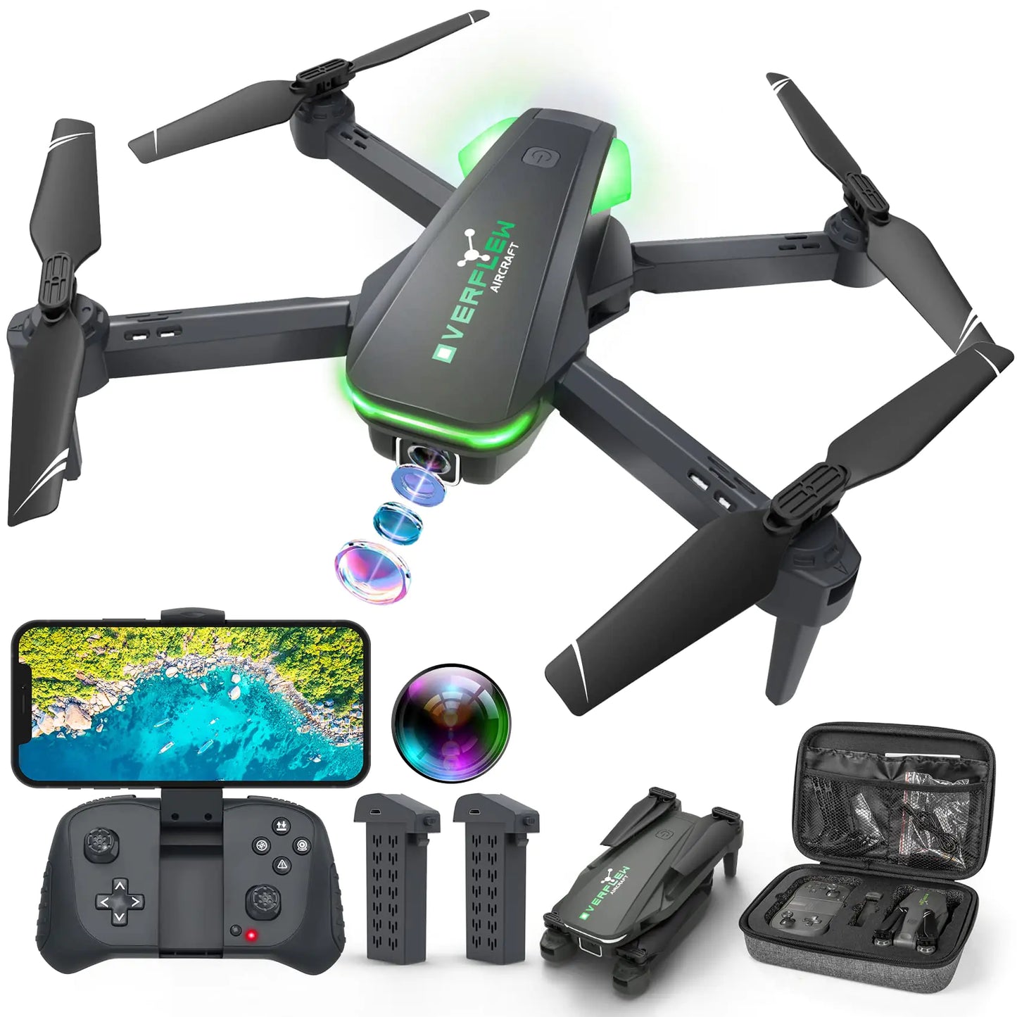Drone with 1080P Camera for Beginners and Kids Foldable Remote Control Quadcopter with Voice Control Gestures Selfie Altitude Hold One Key Start 3D Flips 2 Batteries Toy for Boys Girls