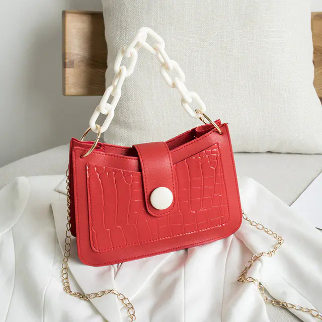 Crocodile Pattern Heavy Chain Mini Shoulder Handbag
