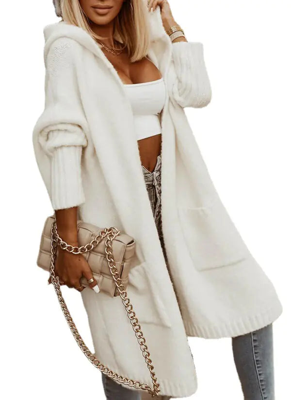 2022 Autumn Winter Long Knit Cardigan with Hood