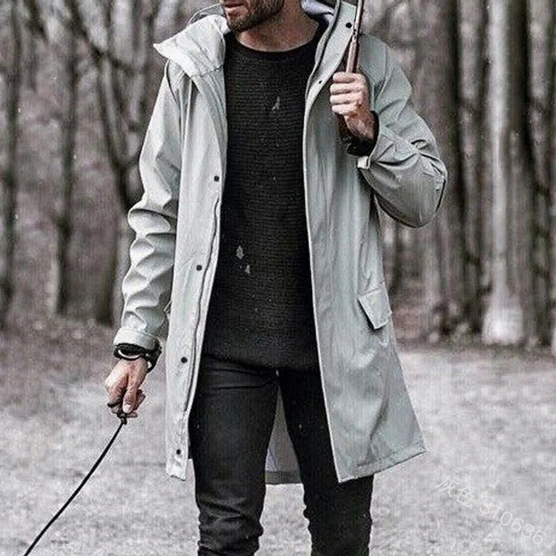 Men's Casual Hooded Trench Coat for Autumn/Winter