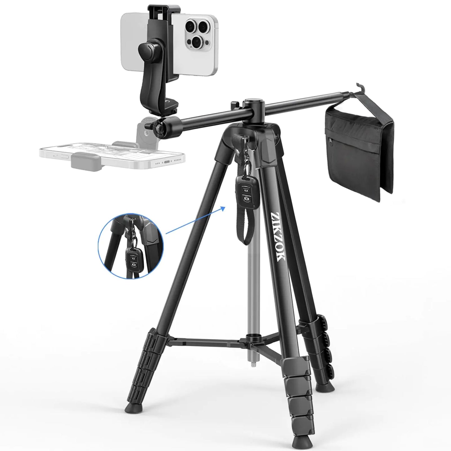 68" Phone Tripod for Overhead Shots Horizontal Tripod Tripod Stand for iPhone with Wireless Remote/Sandbag Phone Tripod for Cooking Video Recording/Live Stream/Vlogging