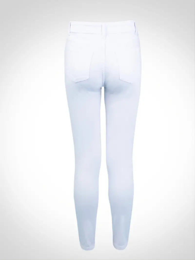 High Rise Ripped Cut Out White Cropped Skinny Jeans
