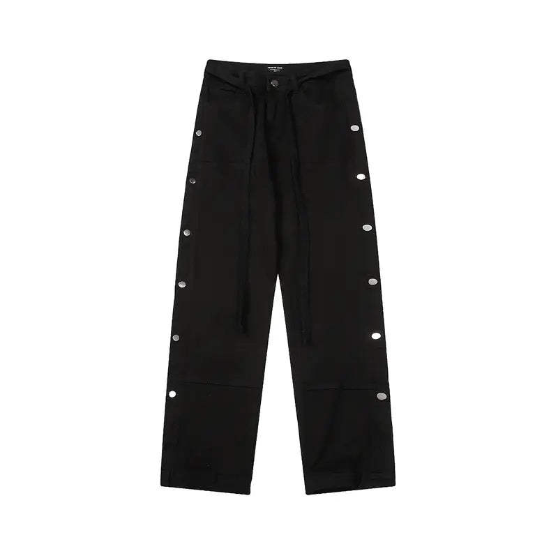 Multi-Pocket High Street Zipper Pants with Streamer Side