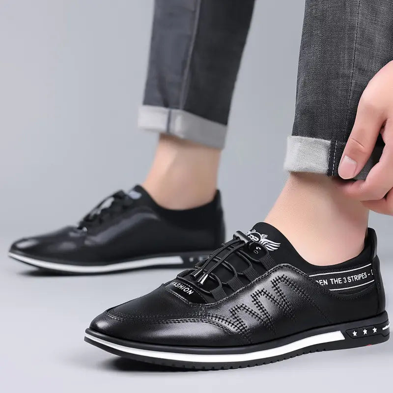Genuine Leather Slip-On Men's Shoes in Size 46-48