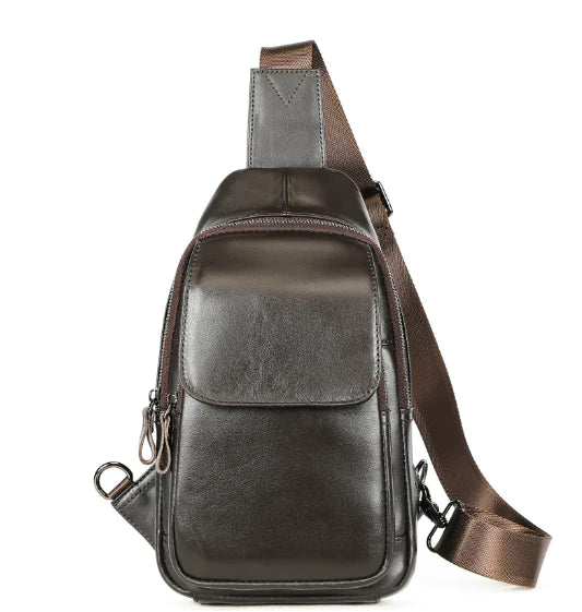 Men's Retro Waxed Leather Waterproof Chest Bag