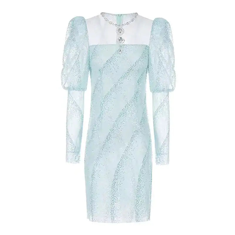 Rhinestone Puff Sleeve Jumpsuit with Short Skirt