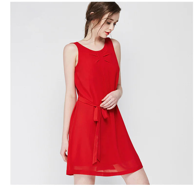 Summer Slim Fit Solid Color Sleeveless Chiffon Dress