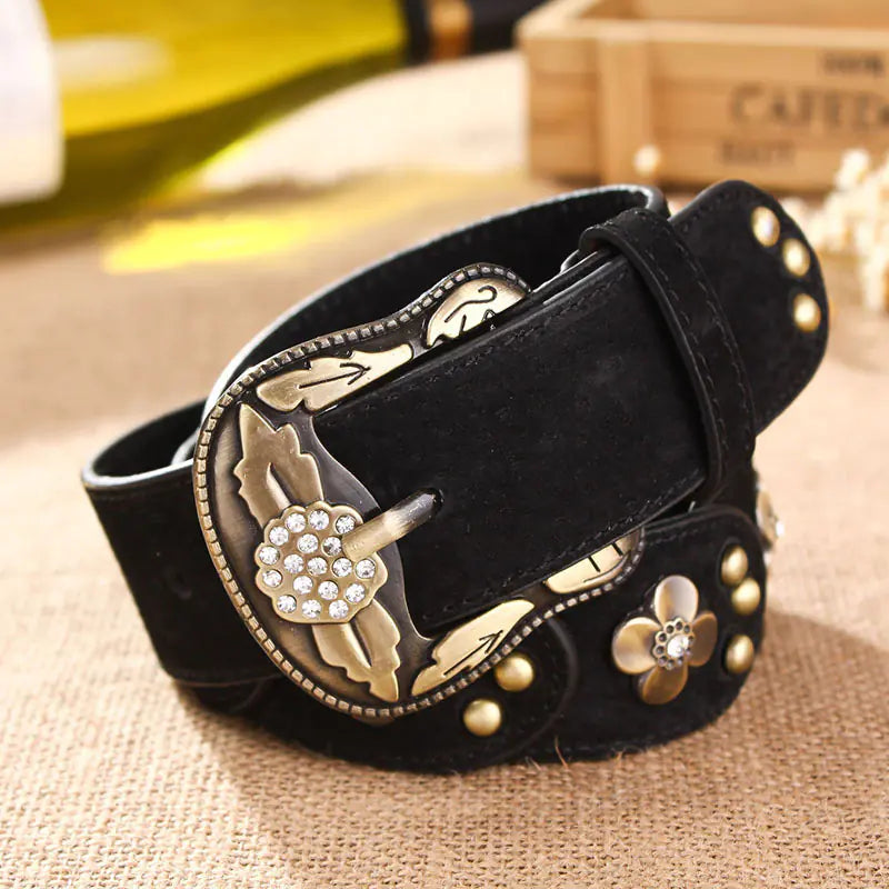 Stylish Women's Wide Waist Belt with Rhinestone Buckle