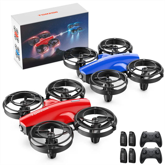 TOMZON A24 Mini Drone for Kids with Battle Mode Kids Drone with Throw to Go High Speeds Rotation Self Spin & 3D Flip RC Quadcopter with Altitude Hold Headless Mode 4 Batteries Red & Blue 2 Pack