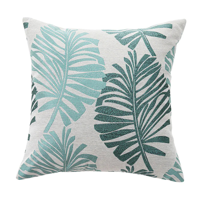 Linen Printed Leaf Cushion Cover
