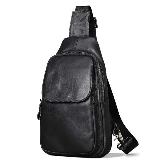 Men's Retro Waxed Leather Waterproof Chest Bag