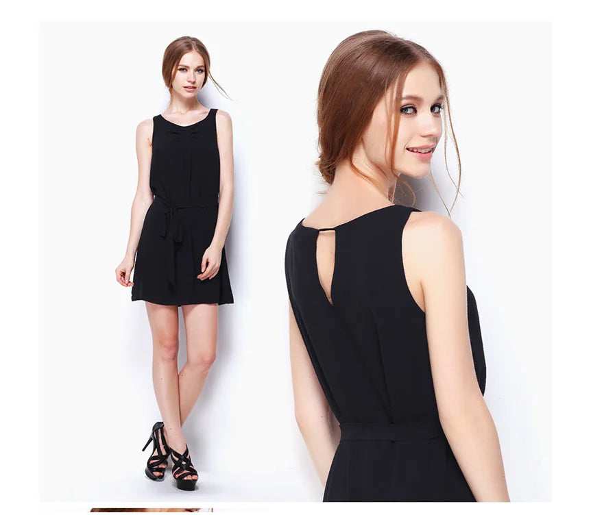 Summer Slim Fit Solid Color Sleeveless Chiffon Dress