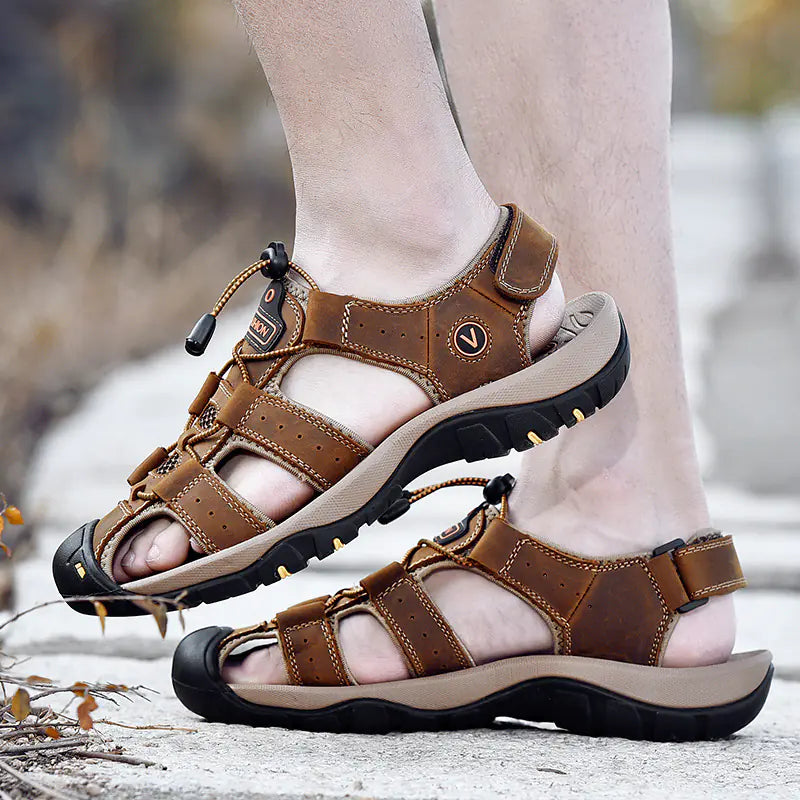 Men's Summer Casual Leather Sandals Size 48