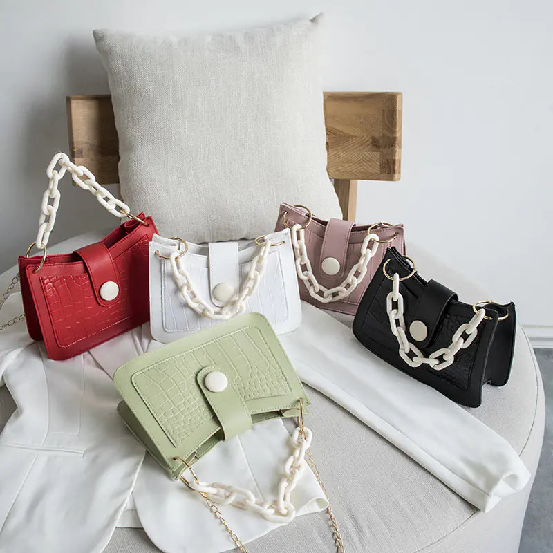 Crocodile Pattern Heavy Chain Mini Shoulder Handbag
