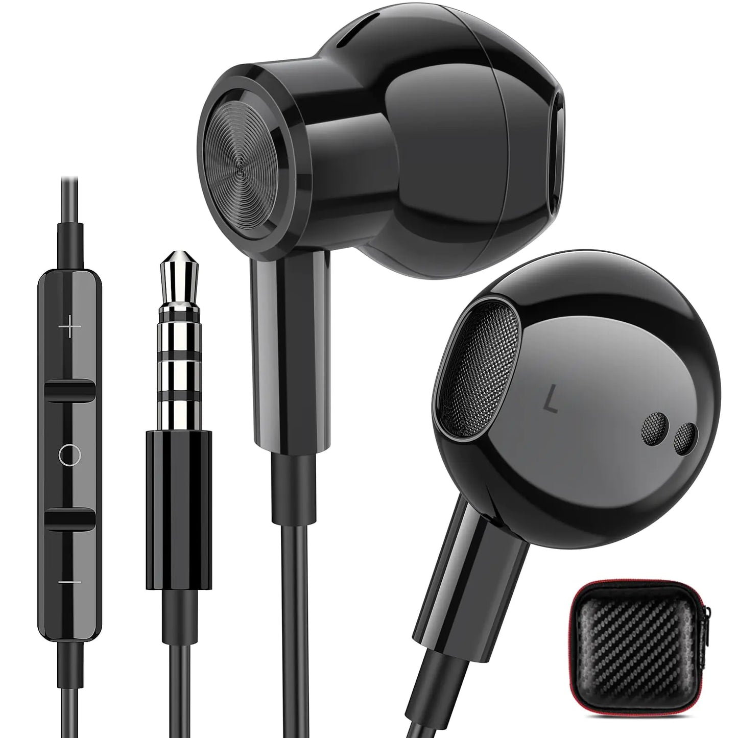 3.5mm Headphones Wired Earbuds for MP3 MP4 Player Airplane Corded Earphones Microphone Volume Control Noise Isolation Plug In Ear Buds Aux Cord Headset Kids School Student for Laptop Computer Black