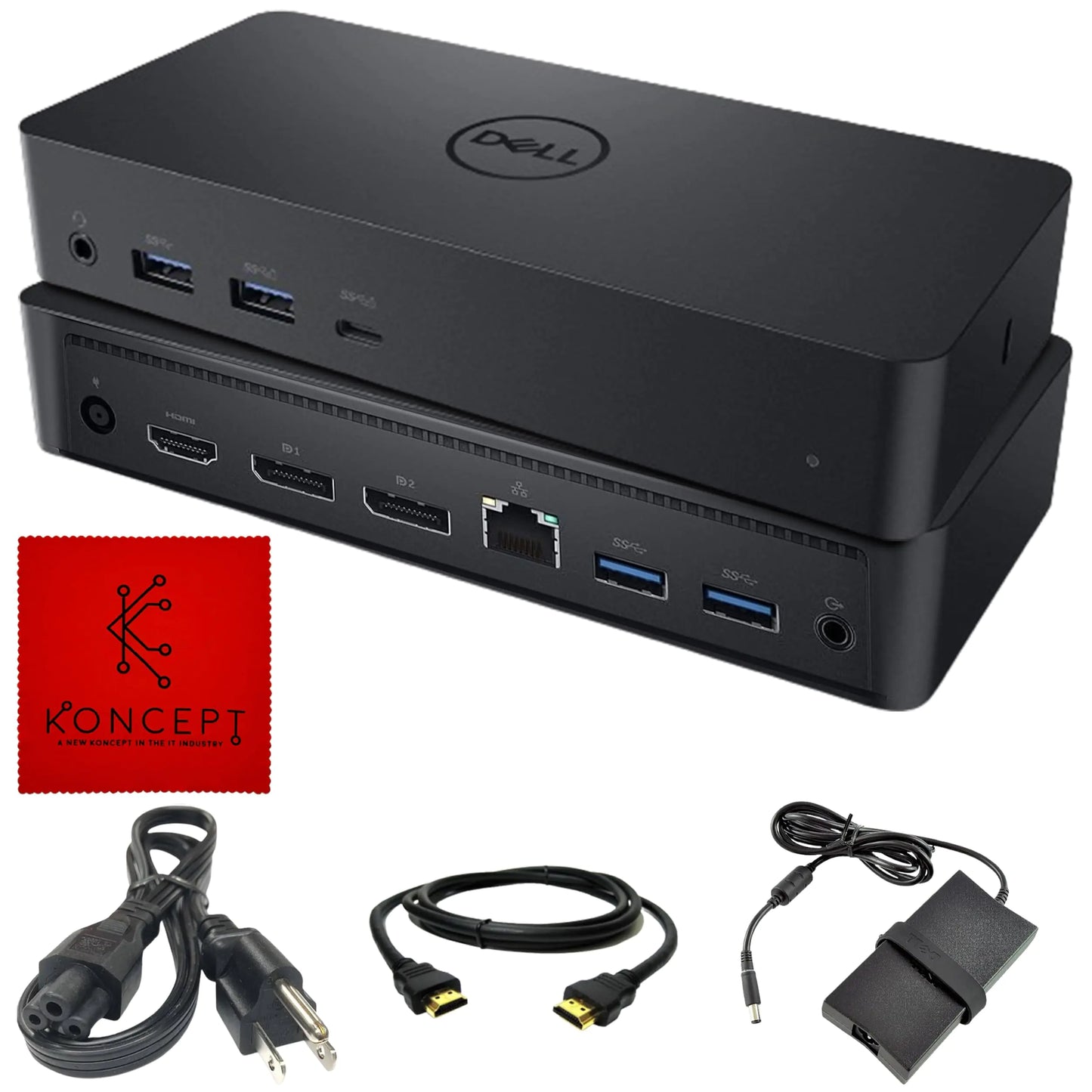 Dell D6000 Docking Station with USB 3.0 & USB C - 1 Year Warranty - Dell Universal Dock Dual Monitor with 130W Power Charging & HDMI Cable - Dell Laptop Docking Station (RENEWED)