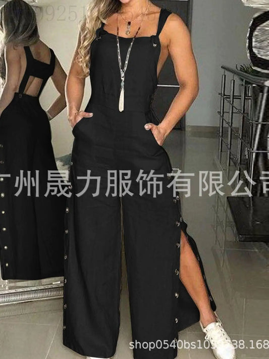 Women's Solid Color Sleeveless Wide Leg Jumpsuit