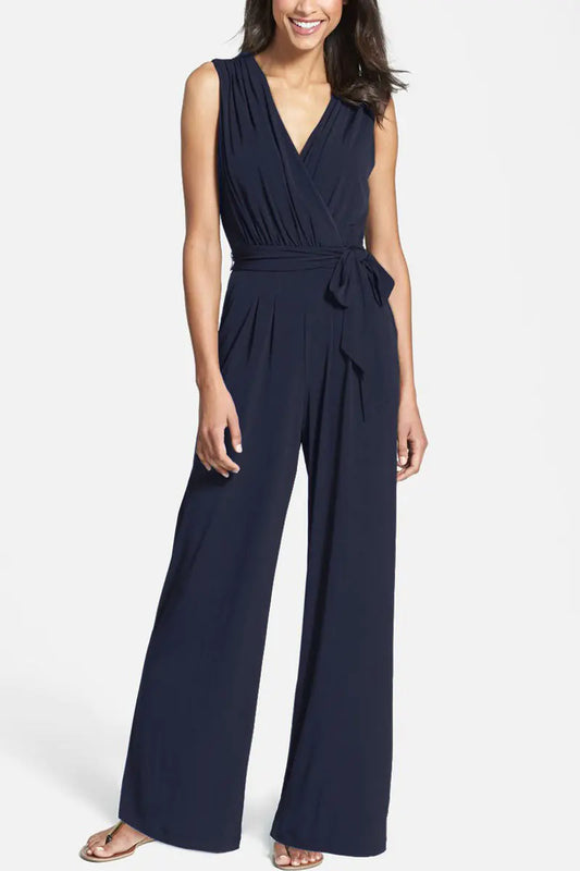Sleeveless V-Neck Wide Leg Jumpsuit
