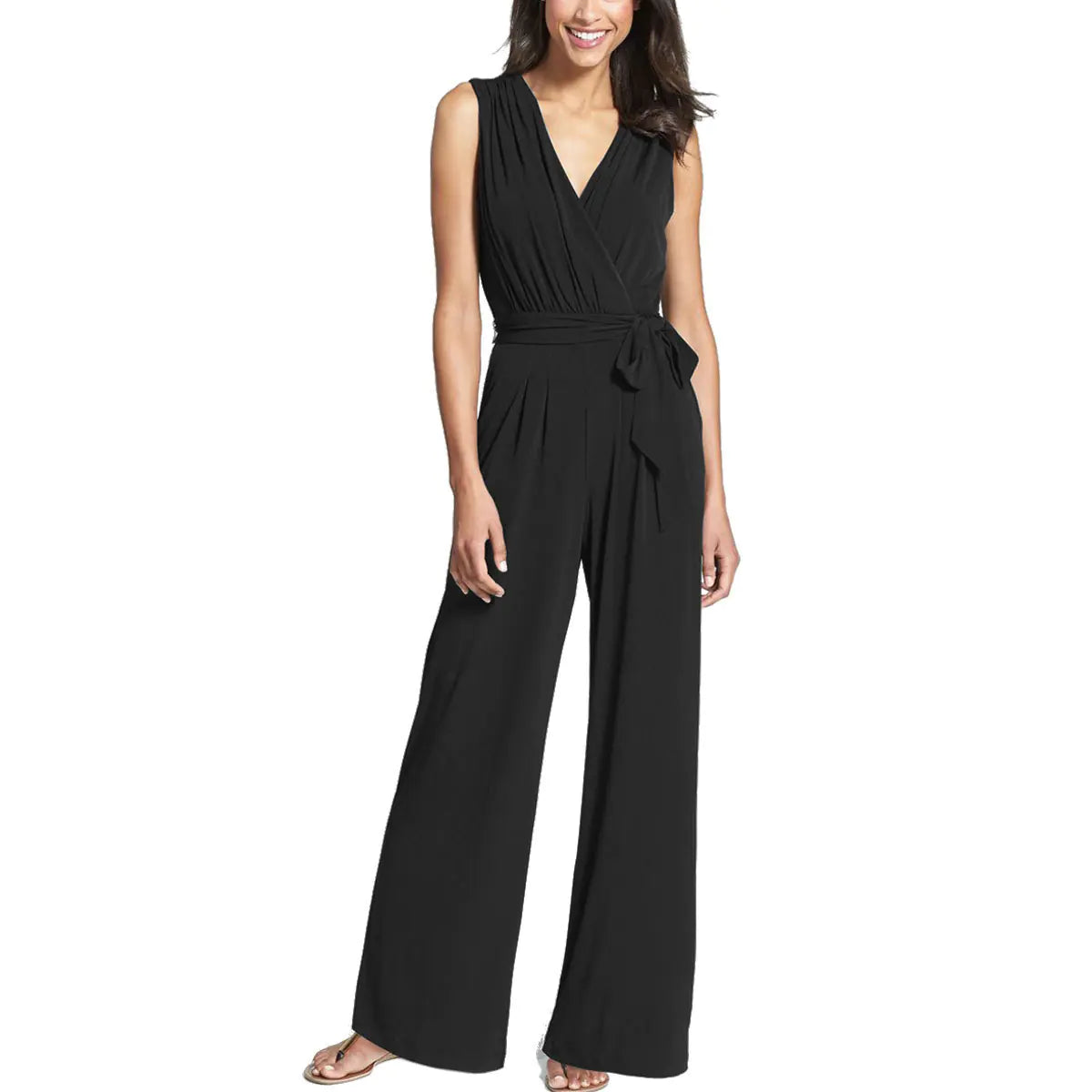 Sleeveless V-Neck Wide Leg Jumpsuit