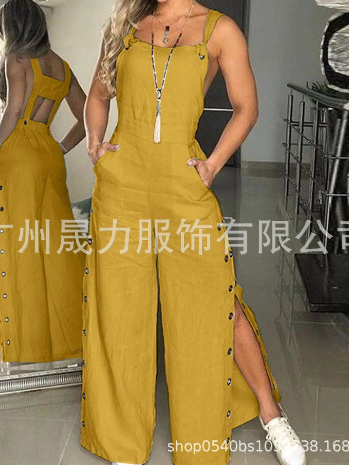Women's Solid Color Sleeveless Wide Leg Jumpsuit