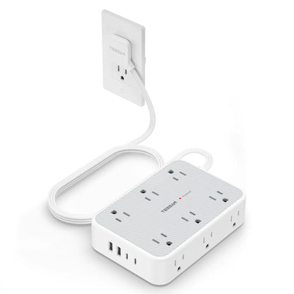 TESSAN Extension Cord 10 ft Surge Protector Power Strip 12 Outlet Extender with 4 USB (2 USB C) 1800 Joules Protection Flat Plug Flat Extension Cord with Multiple Outlets for Home Office Dorm